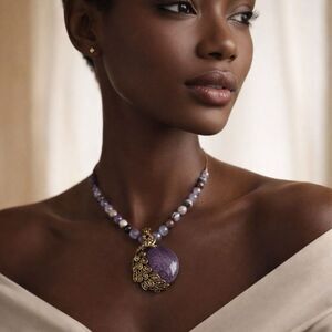 TERRA GEMMS Signature Amethyst & Purple Agate Peacock Pendant Necklace